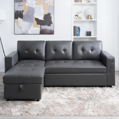 Naomi Home Transform Any Space: Sleeper Sectional Sofa with Convertible Sofa Bed & Inviting Chaise. Find Tranquil Comfort with Stress-Relieving Design & Durable Cushions - Dark Gray/Air Leather