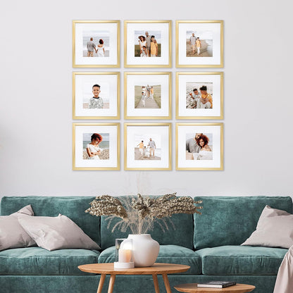 Sheffield Home 9 Piece Gallery Wall Frame Set, 12x12 in. Matted to 8x8 in. (Gold)
