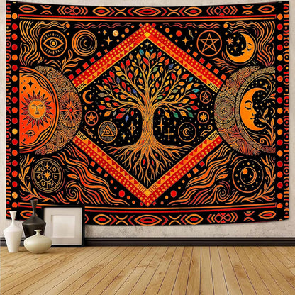 Lunerfex Tree of Life Sun Moon Stars Wall Tapestry, Cosmic Harmony Symbol Tapestries for Home Decor, Mystical Tapestry 90x70 Inch