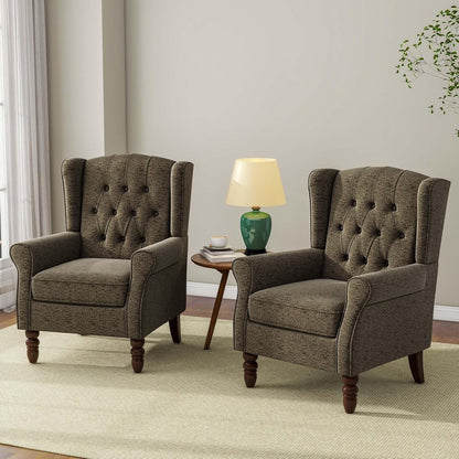 Accent Chair, Upholstered Armchair with Button Tufted High Back & Solid Wood Legs, Comfy Wingback Reading Single Sofa Chair for Small Spaces, Living Room, Bedroom (Taupe, Set of 1)