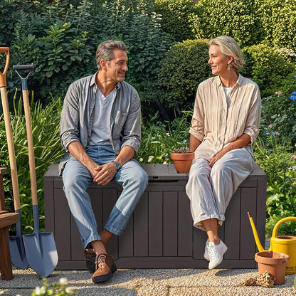YITAHOME 80 Gallon Resin Deck Box, Weather Resistant Outdoor Storage Box, Lockable Indoor Outdoor Storage for Supplies and Essentials, Dark Brown