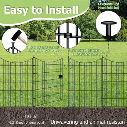 10 Panels Garden Fence Dog Fence Outdoor for Yard, 40in H x 23.6ft L Rustproof Metal Fencing with Ground Stakes | No Dig Animal Proof Containment for Pets/Rabbits | Durable Patio Security Panels
