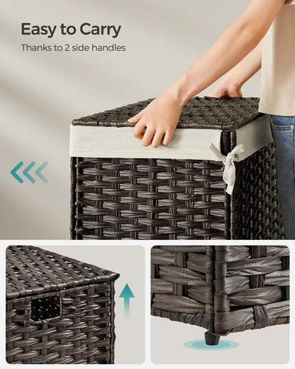 SONGMICS Storage Basket with Lid, Woven Blanket Storage Bin with Handles, Foldable, Removable