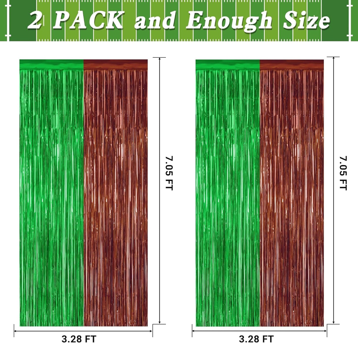 2 Pack Football Party Decorations, 3.28 FT x 7.05 FT Tinsel Backdrop, Brown Green Foil Fringe Curtains Metallic Party Streamer, Football Party Supplies Game Day Decorations 2025
