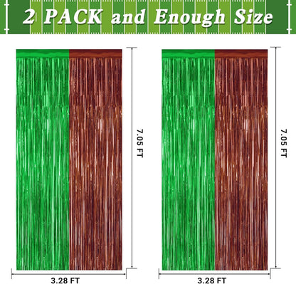 2 Pack Football Party Decorations, 3.28 FT x 7.05 FT Tinsel Backdrop, Brown Green Foil Fringe Curtains Metallic Party Streamer, Football Party Supplies Game Day Decorations 2025