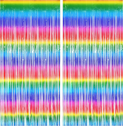 BRAVESHINE Fringe Backdrop Tinsel Foil Curtains - 2 Pack Colorful Metallic Streamers Backdrops for Doorway Decor/80's/90's/Dance/Graduates/Rainbows-Theme/Candylands/Kids Birthdays Party Decorations