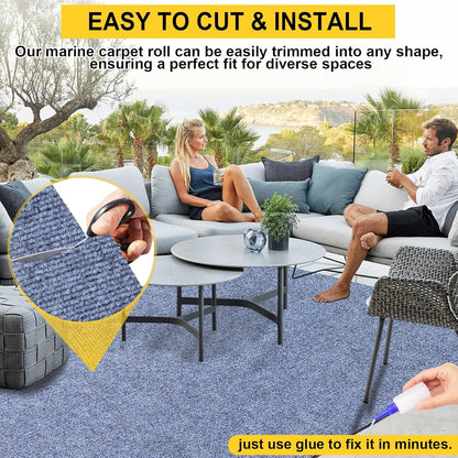 Marine Carpet,6 FT x 18 FT Blue-Gray Indoor Outdoor Carpet 0.2" Thick Boat Carpet with Water-Proof TPE Backing, Non-Slide Outdoor Marine Carpet Roll for Home, Patio, Porch, Deck