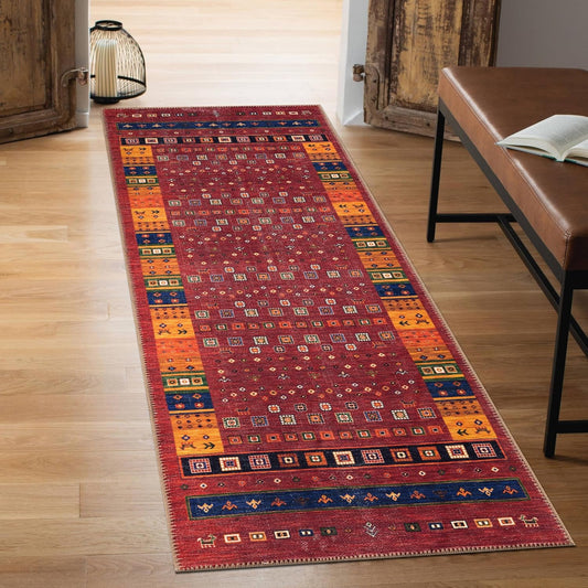 Keen Home Design 2x10 Rug - Machine Washable Runner Rug with Non-Slip Backing, Ideal for Hallway, Entryway, Kitchen, Laundry Room - Vintage, Easy Clean, Durable, Low Pile - (2'6" x 10')