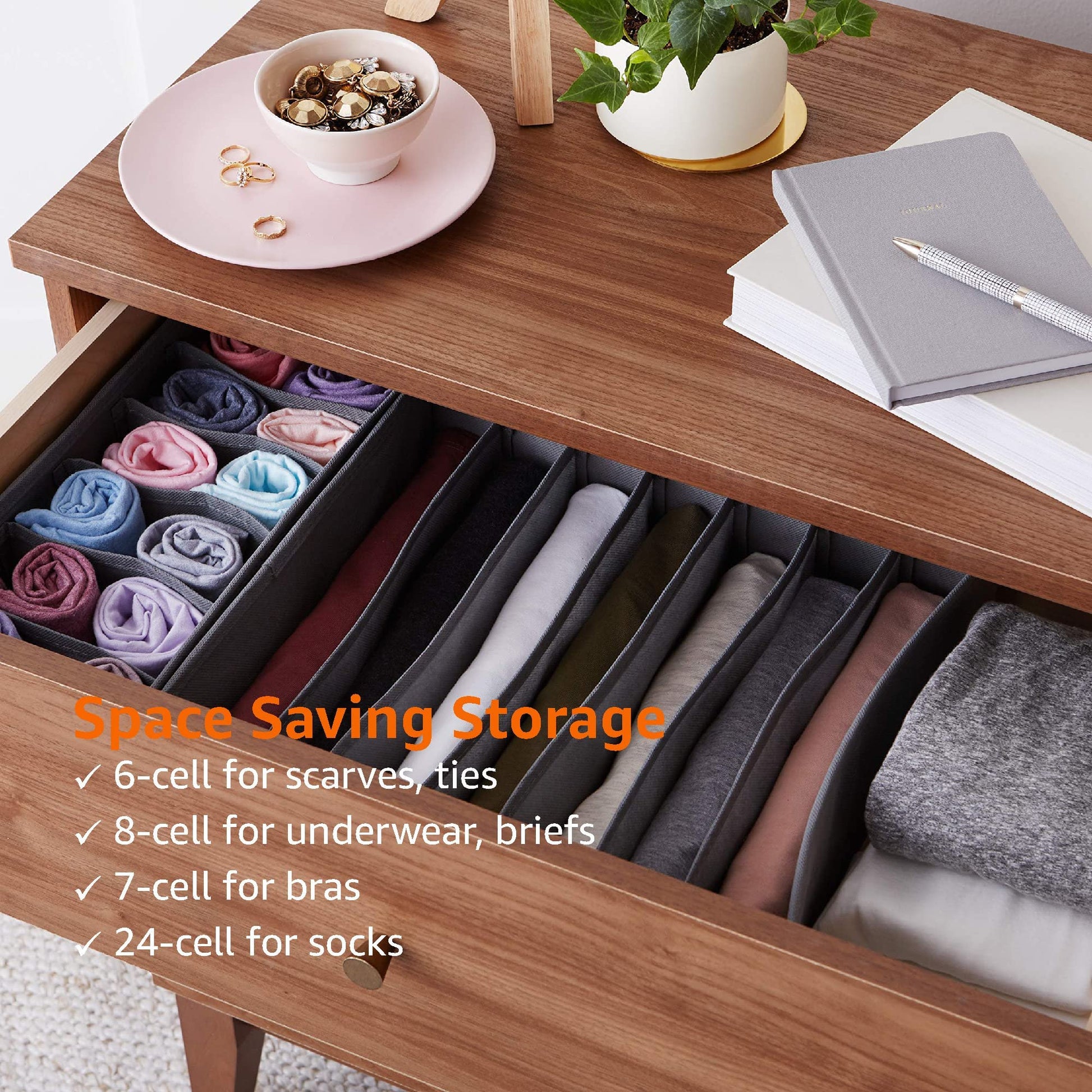 Amazon Basics Deep Drawer Organizer for Clothes, Collapsible Storage Boxes for Socks, Underwear and