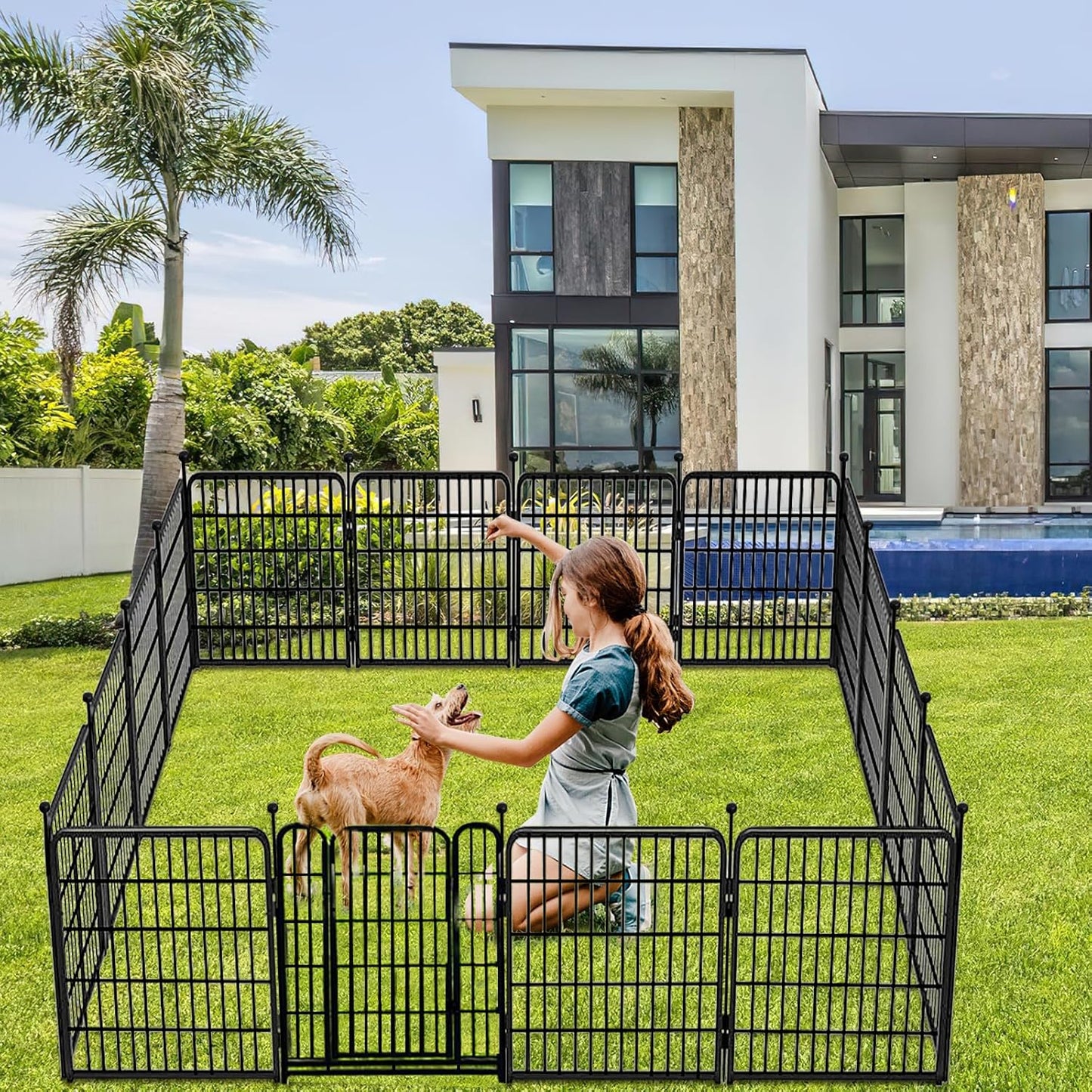 Garden Fence with Gate 32 in(H)×26.6 Ft(L) 12 Panels, Heavy Duty Iron Animal Barrier Fence for Yard, Suitable for Indoor Pet Fence Or Outdoor Dog Fencing