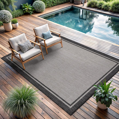 CAMILSON Indoor Outdoor Rug, 5x7 Bordered Gray Modern Area Rugs for Indoor and Outdoor Patios, Kitchen and Hallway Mats, Washable Porch Deck Outside Carpet (Bordered Grey, 5 x 7)