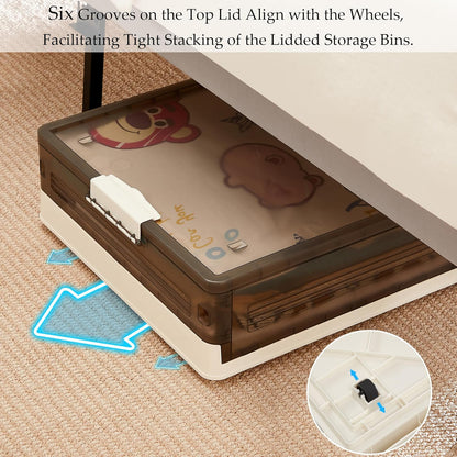 VECELO Under Bed Storage with Wheels, 2 Pack Stackable Under Bed Storage Containers, Underbed Storage Containers with Lids, Plastic Foldable Folding Box for Clothes Shoes, Grey