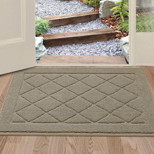 BEQHAUSE Dirt Trapper Door Mat 24" x 36", Doormat Non-Slip Entryway Rugs Washable, Dog Door Mat Stain Resistant and Absorbent Welcome Floor Mat for Front Back Door, Muddy Wet Shoes & Paws, Beige