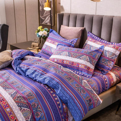 ABREEZE Bohemian Vintage Full Size Floral Cotton Bedding Set 3Pcs Duvet Cover Set Boho Purple Paisley 100% Egyptian Brushed Cotton Reversible Home Bedding Collection