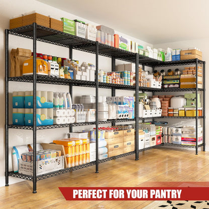 REIBII 61.7''W Storage Shelves Load 1220LBS Wire Shelving Unit 4 Tier Metal Shelving for Storage Rack Shelves Heavy Duty Garage Shelf Pantry Shelves Kitchen Shelving, 61.7" W*62.9" H*15.8" D, Black