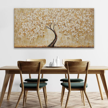 TAIJXAGSG Canvas Wall Art Decor Gold Tree Flower Wall Art Gold Tree Of Life Abstract Wall Decor Painting Pictures Botanical Wall Art For Living Room Bedroom Home Office Artwork 24"X 48"