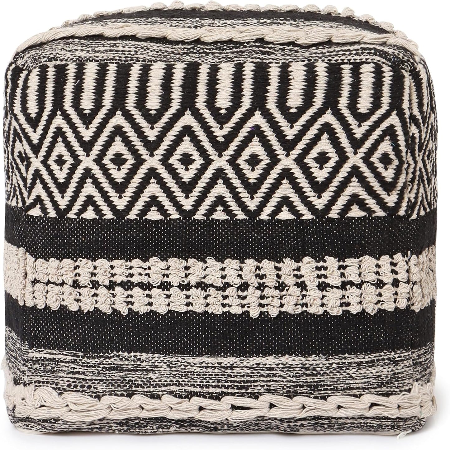 REDEARTH · Tufted Pouf Ottoman with Filler Textured Storage Cube Bean Bag Pouffe Footrest for Living Room, Bedroom, Nursery, Kidsroom; 100% Cotton (17.5"X17.5"X17.5", Char Delineate Black)