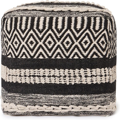 REDEARTH · Tufted Pouf Ottoman with Filler Textured Storage Cube Bean Bag Pouffe Footrest for Living Room, Bedroom, Nursery, Kidsroom; 100% Cotton (17.5"X17.5"X17.5", Char Delineate Black)