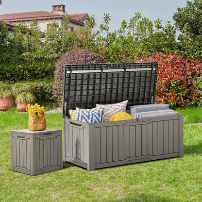 YITAHOME 120 Gallon Outdoor Storage Deck Box, Large Resin Patio Storage for Outdoor Pillows, Garden Tools and Pool Supplies, Waterproof, Lockable (Light Brown)