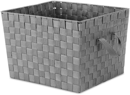 Whitmor Woven Storage Baskets with Metal Frame, 15x13x10 Inch Decorative Fabric Storage Bins with