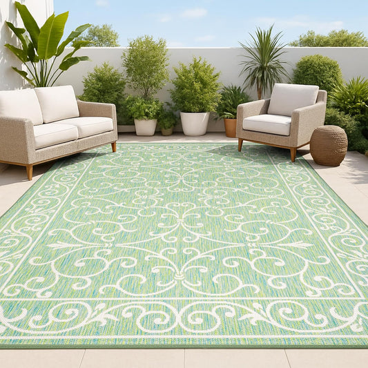 JONATHAN Y Vintage Filigree Indoor Outdoor Area Rug 3X5 Green/Ivory, Charleston Textured Weave for Backyard, Patio, Porch, Easy-Cleaning, High Traffic, Pet-Friendly, Non-Shedding (SMB106K-3)