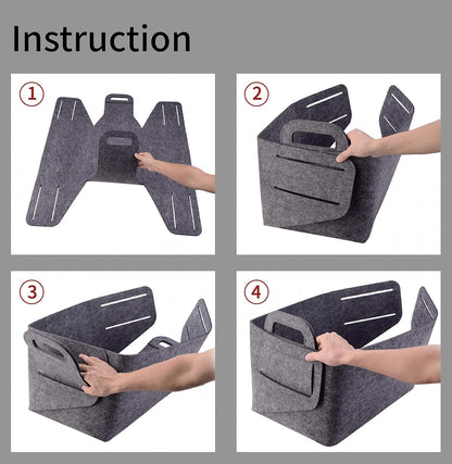 Storage Basket Felt Storage Bin Collapsible& Convenient Box Organizer with Carry Handles for Office Bedroom Closet Babies Nursery Toys Laundry (Dark grey, 19.9inch（L）×13.6inch（W）×12.6inch（H）)