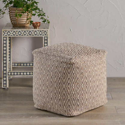GDFStudio Boho Handmade Fabric Cube Pouf Ottoman Foot Stool - Bean Bag Floor Chair - Foot Rest Couch for Living Room Bedroom, Beige and Yellow,15"" x 15"" x 15"", 312183N