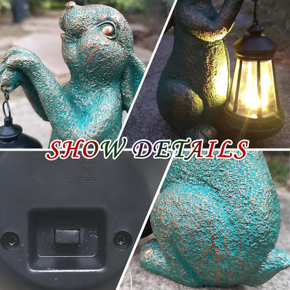 JOYBEE Garden Statues Rabbit with Solar Lantern Outdoor Decor-Rabbit Solar Figurines Lights Decorations for Patio Yard Lawn Ornaments-Gifts for Birthday Easter Housewarming