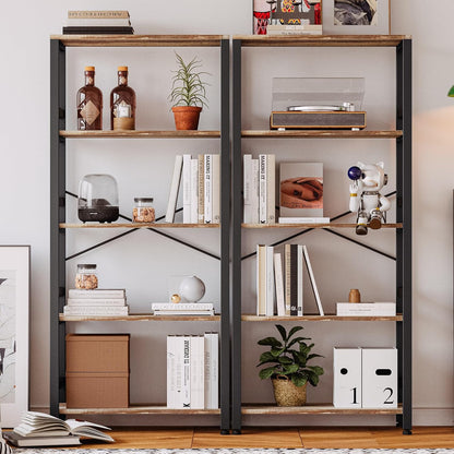 IRONCK Bookshelves and Bookcases, 31.5in Wide Shelf 5-Tier Ladder Shelf 110lbs/shelf Vintage Industrial Style Bookcase for Bedroom Living Room Home, Rustics Brown