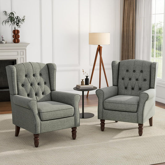UIXE High Back Accent Chairs Set of 2, Upholstered Armchair in Fabric, Retro Wingback Arm Chair for