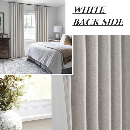 Natural Melange Pleat Room Darkening Curtains 84 Inch Length 2 Panels Set for Living Room, Linen Look Memory Trained Pinch Pleated Bedroom Drapes Thermal 84 Inch Blackout Curtain 40"Wx84"Lx2Panels