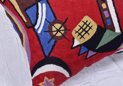 Kandinsky Red Abstract Pillow Cover Gegen Modern Pillowcase Scarlet Reds Abstract Chair Cushion Contemporary Pillow Farmhouse Pillows Couch Handembroidered Wool Size 18x18