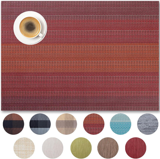 Placemats Set of 6 - Easy Clean Woven Vinyl Placemats for Dining Table, Indoor/Outdoor Place Mats, Washable PVC Table Mats（Pomegranate Parade）