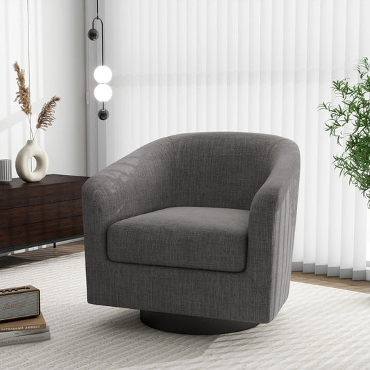 Swivel Barrel Accent Chair, Modern Round Linen Arm Chair for Living Room, Bedroom, Comfy Club