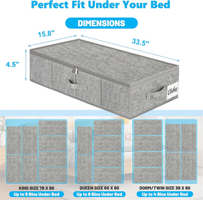 Under Bed Storage Container Bin 4 Pack, 4.5 Inch Slim Low Profile Underbed Clothes Storage Organizer for Dorm & Home, Use for Blanket and Toy Storage Box W/ Sturdy Bottom/Sides, Foldable Thick Fabric