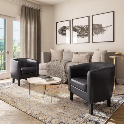 BELLEZE Accent Barrel Chair Set of 2, Linen Round Chair Club Tub Sofa Corner Chair with Flared Legs and Cozy Soft Padding for Living Room Bedroom Waiting Room - Brown