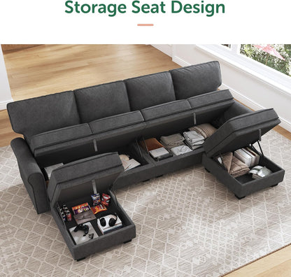 HONBAY Sectional Sofa with Storage Seat U Shaped Couch with Reversible Chaise Convertible Sectional Couches for Living Room,Dark Grey