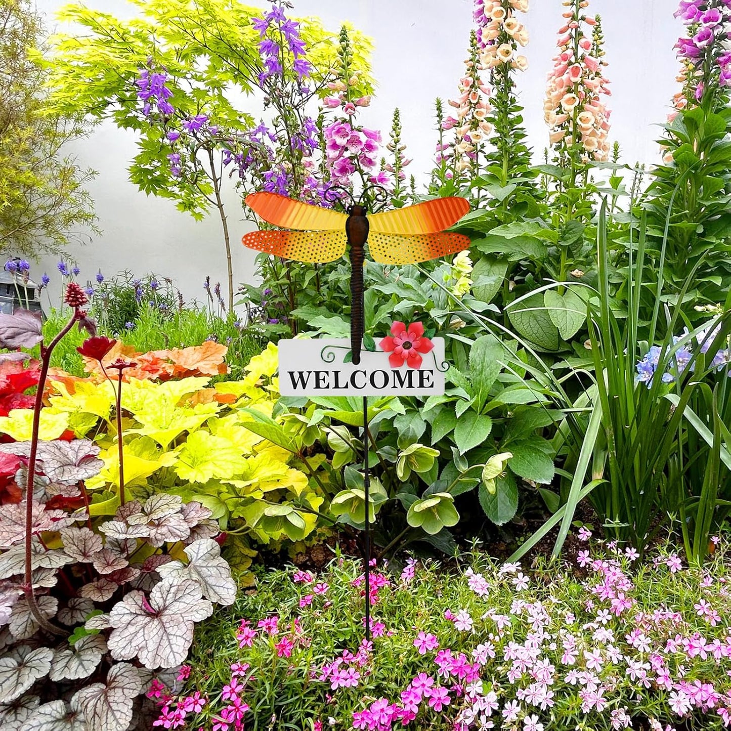 Veclotch Metal Butterfly Garden Stake,Rustic Butterfly Decorative Yard Stakes Metal Yard Art Ornaments Welcome Sign Outdoor Spring Garden Decor Patio Lawn Porch Pathway Decor (Dragonfly)