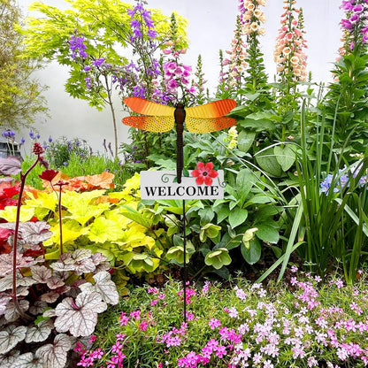 Veclotch Metal Butterfly Garden Stake,Rustic Butterfly Decorative Yard Stakes Metal Yard Art Ornaments Welcome Sign Outdoor Spring Garden Decor Patio Lawn Porch Pathway Decor (Dragonfly)