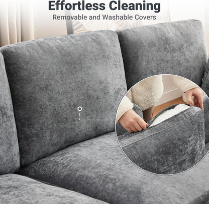 Tbfit L Shaped Couch 8 Seat, Sectional Sofa for Living Room,Chenille Cloud Couch with Ottoman, Grey
