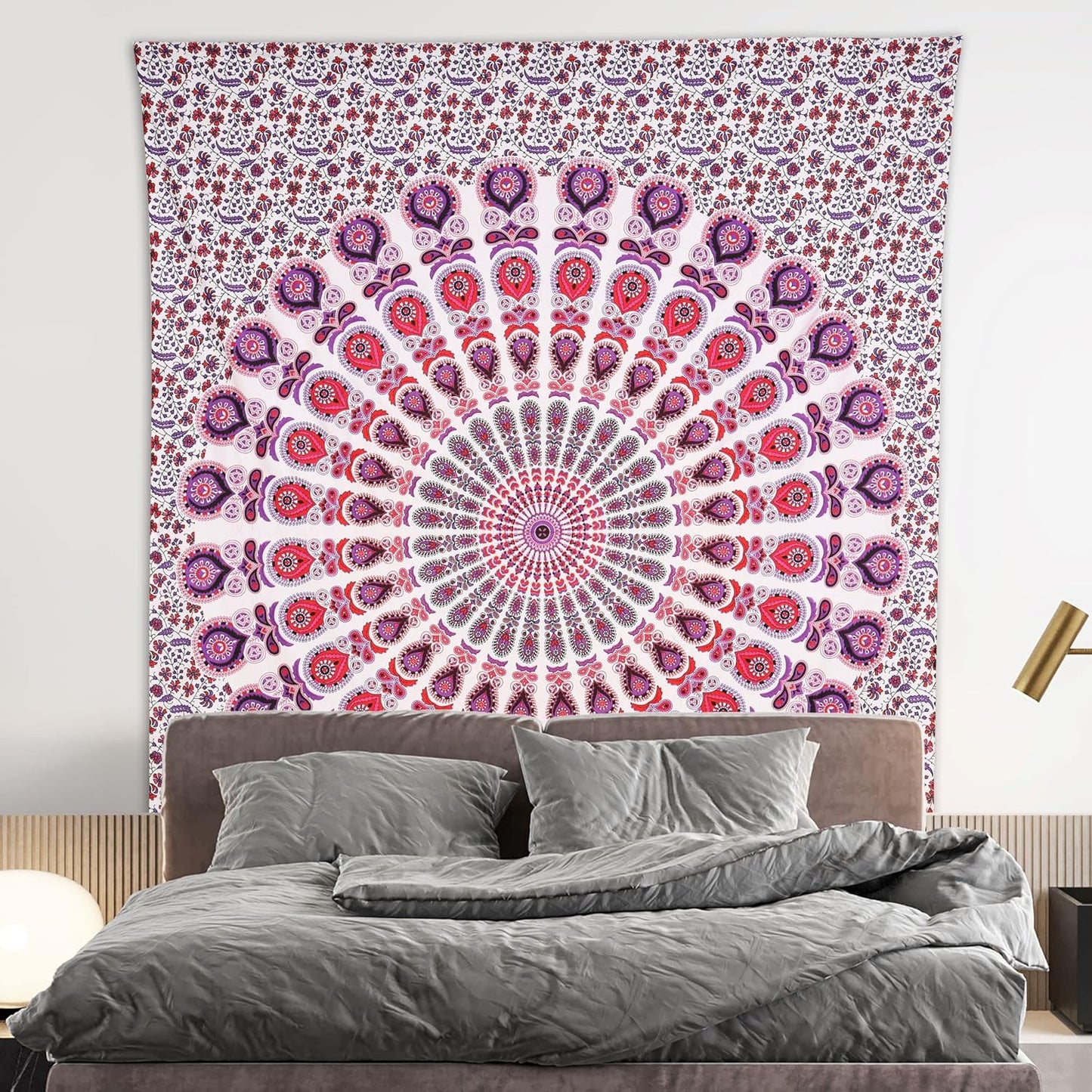 Bless International Handmade Indian hippie Bohemian Psychedelic Peacock Mandala Wall hanging College Dorm Beach Throws Table Cloth Bedding Tapestry (Pink Blue, Queen(84x90Inches)(215x230Cms))