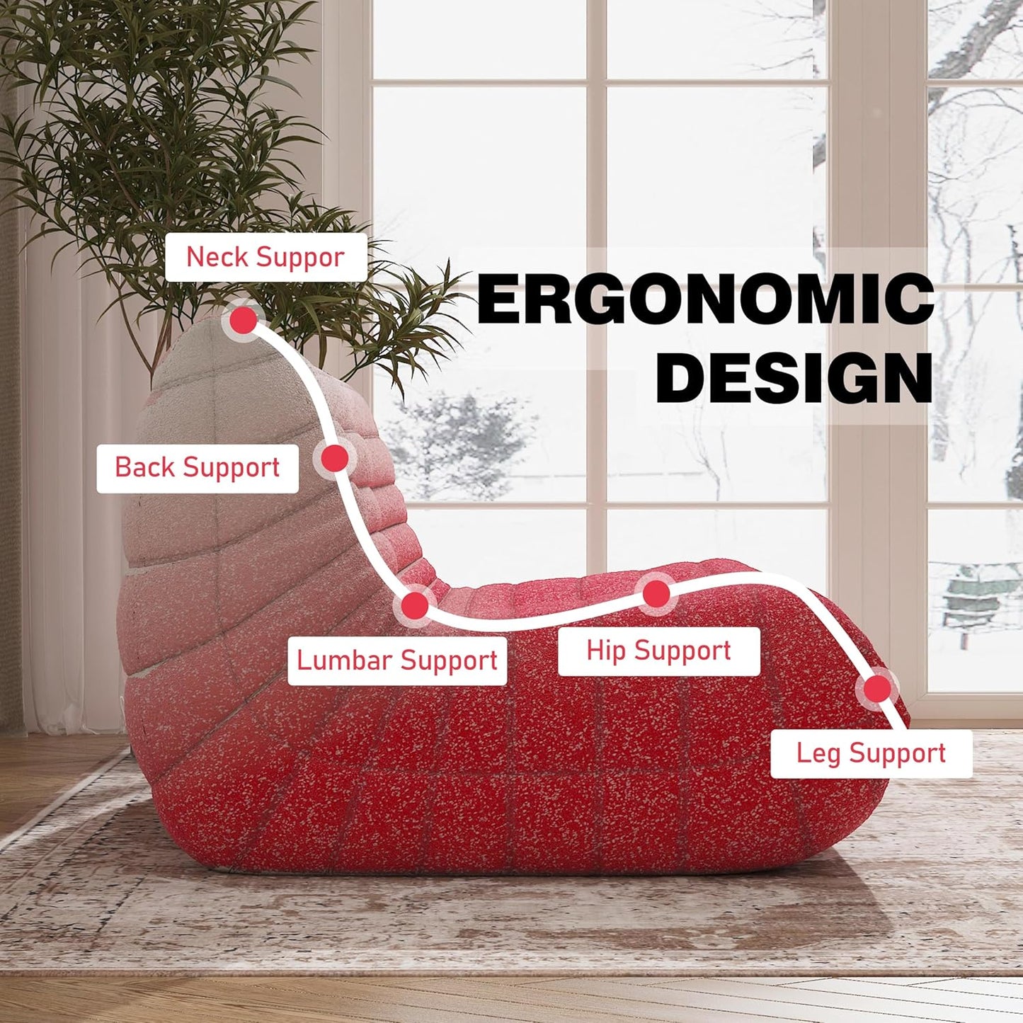 Bean Bag Chair, Loveseat Fireside Chair Bean Bag Sofa Large Bean Bag Chair for Adults, 2 Seater Bean Bag Chairs for Teens with High Density Comfortable Foam, Bean Bag for Living Room (Pink&White)