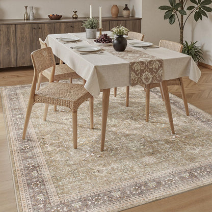 DCX Machine Washable Brown and Beige Area Rug 5x7, Non Slip Stain Resistant Vintage Rug for Living Room Diningroom Bedroom Nursery, Soft Low Pile Large Carpet