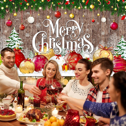 Irenare Christmas Backdrop Merry Christmas Banner Party Decoration Xmas Photography Background Photo Props for Winter Holiday New Year Eve Family Party Decoration Supplies(Large Xmas Ball)