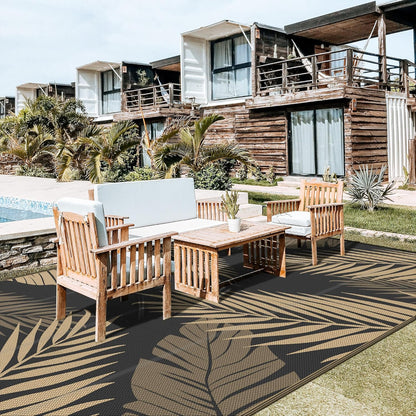 GENIMO Outdoor Rug 10' x 20' Waterproof for Patios Clearance, Reversible Outdoor Plastic Straw Camping Rug Carpet, Large Area Rugs Mats for RV, Camper, Deck, Balcony, Porch, Beach, Picnic, Black&Brown