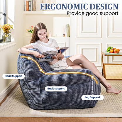 Bean Bag Chair, Faux Fur Bean Bag Chair for Adults, Fluffy and Comfy Bean Bags with Filler, Bean Bag Sofa Chair for Reading, Gaming, Stuffed High-Density Foam, Grey