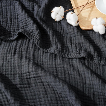 EMME Cotton Muslin Twin Blanket Breathable Gauze Blanket Soft Lightweight Blankets Adults Gifts for Women (Black, 60"x80")