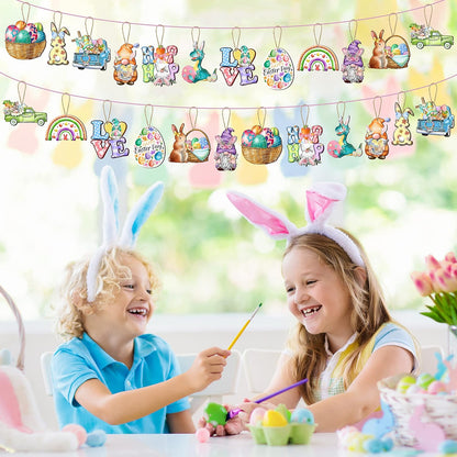 24 Wooden Hanging Ornaments, Hanging Decor for Tree, Happy Easter Egg Gnome Bunny Wooden Craft Spring Party Supplies Home Decor