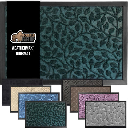 GORILLA GRIP 100% Waterproof All-Season WeatherMax Doormat, 72x24, US Designed Natural Rubber, Stain and Fade Resistant, Low Profile Indoor Outdoor Door Mats, Easy Clean Patio Mat, Moss Vine Leaves