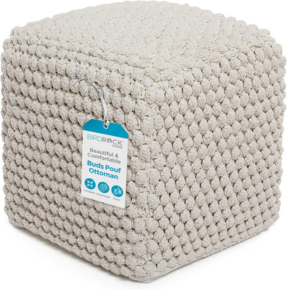 BIRDROCK HOME Bud Pouf Foot Stool Ottoman - Knit Bean Bag Floor Chair - Cotton Braided Cord - Great for The Living Room, Bedroom and Kids Room - Small Furniture